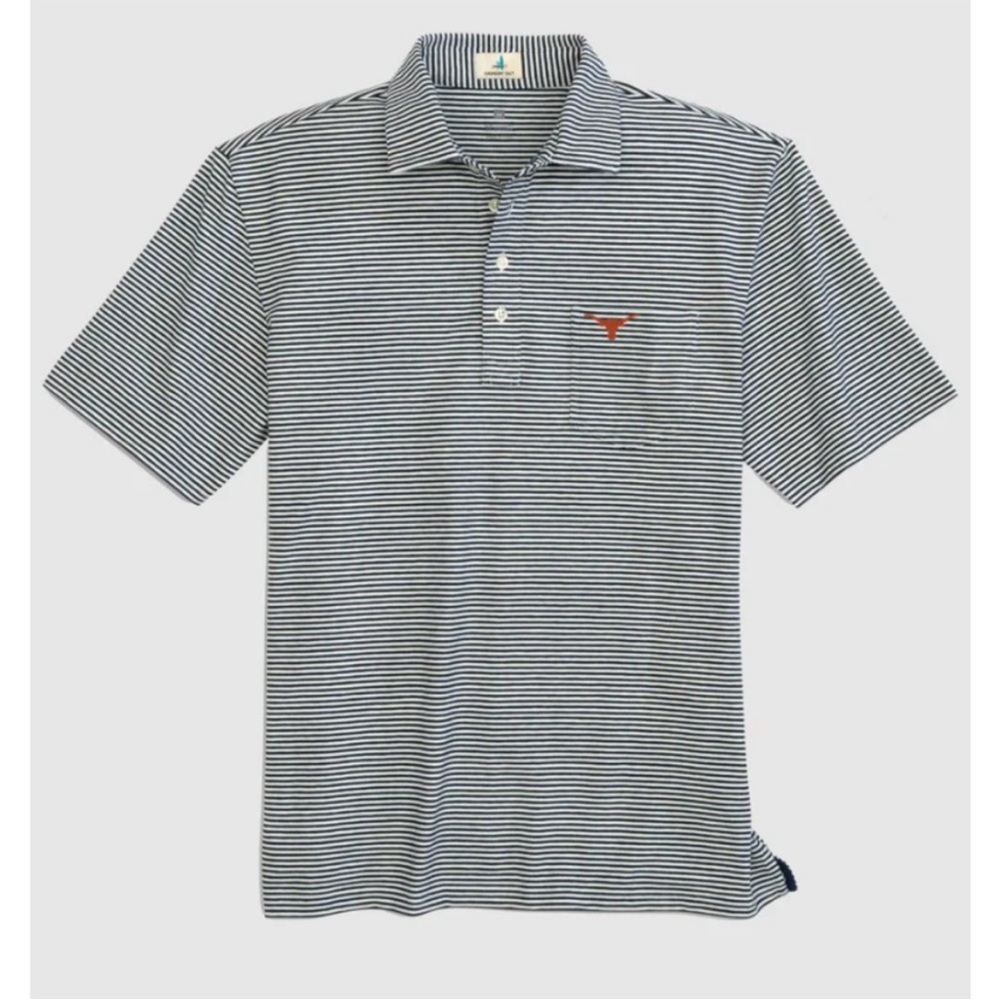 johnnie-O Original 4 Button Nelly Polo Charcoal Striped UT-Austin Longhorns Logo